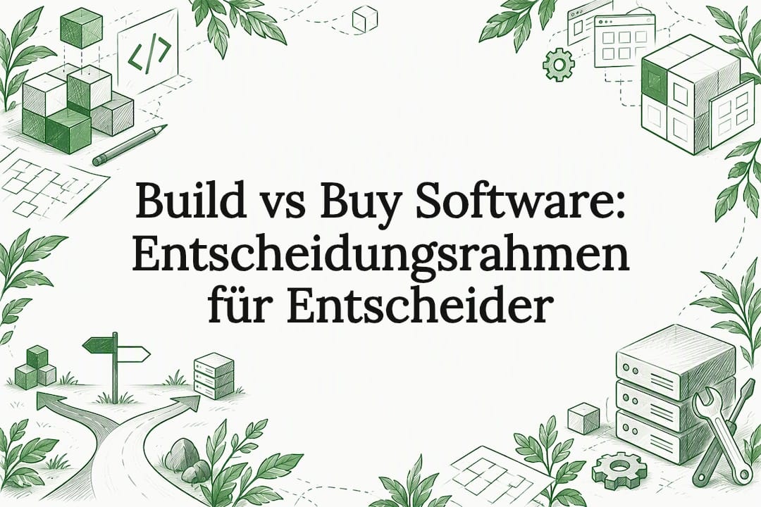 Dekorative Titelgrafik zum Thema Selbstentwickeln versus Kaufen