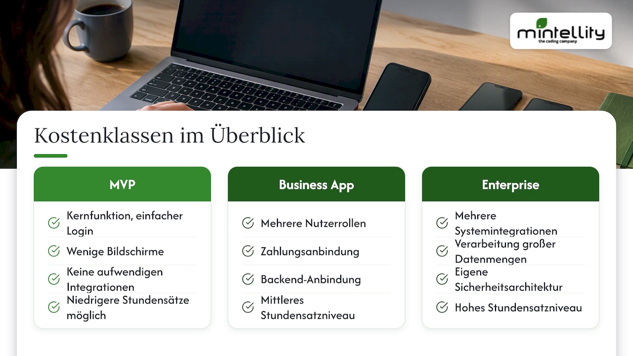 Kostenklassen im Überblick: Von MVP bis Enterprise — overview diagram