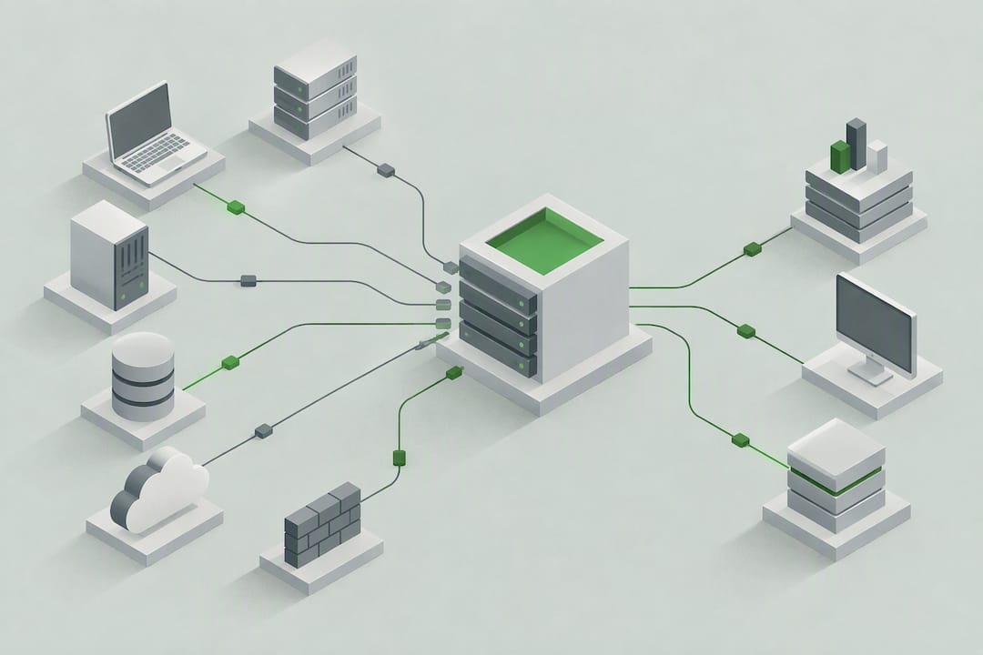 Isometrische Darstellung zentral gebündelter Datenströme